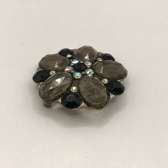 Chic Black and Silver-Tone with Rhinestones Brooch - Picture 2 of 5